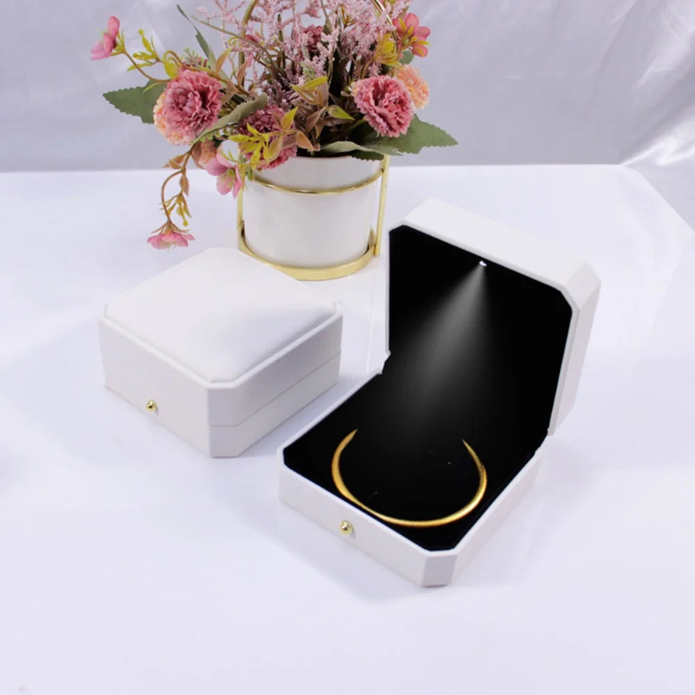 PU Leather LED Light Jewelry Box - Luxury Empty Case for Ring, Necklace & Earrings
