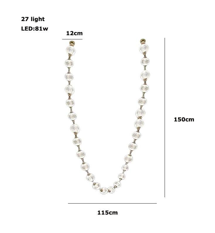 2026 Trendy Pearl Necklace Design LED Dimmable Chandelier Balls Staircase 6 m Long Suspension Luminaire Lampen For Living Room