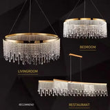 2025 Modern LED Clear Crystal Ceiling Chandeliers Luxury Living Dining Room Pendant Lamps Circle Hanging Light Lustre Home Decor