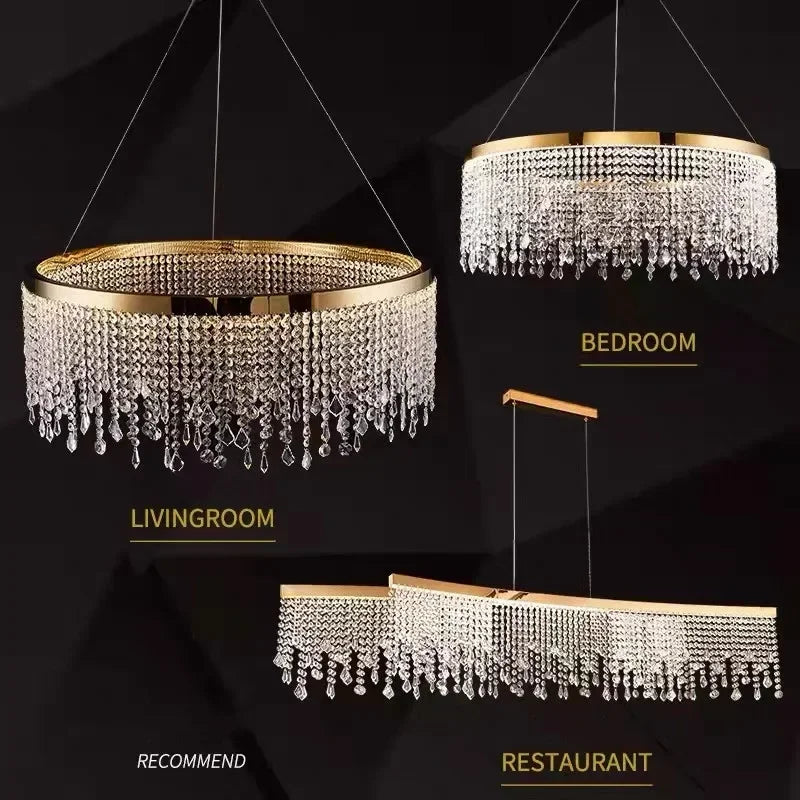 2025 Modern LED Clear Crystal Ceiling Chandeliers Luxury Living Dining Room Pendant Lamps Circle Hanging Light Lustre Home Decor