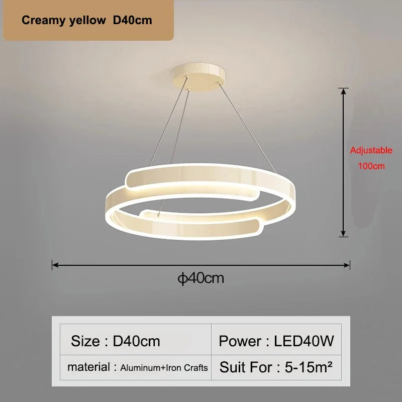 Simple Modern Living Room Pendant Light Creamy Style High-end Atmospheric Bedroom Light LED Nordic Study Circular Ring Lamp