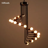 Nordic Creative LED Ceiling Chandelier Black 16/26 Head Iron Hanging Light Coffee Bar Restaurant Spiral Pendant Decorate Fixture