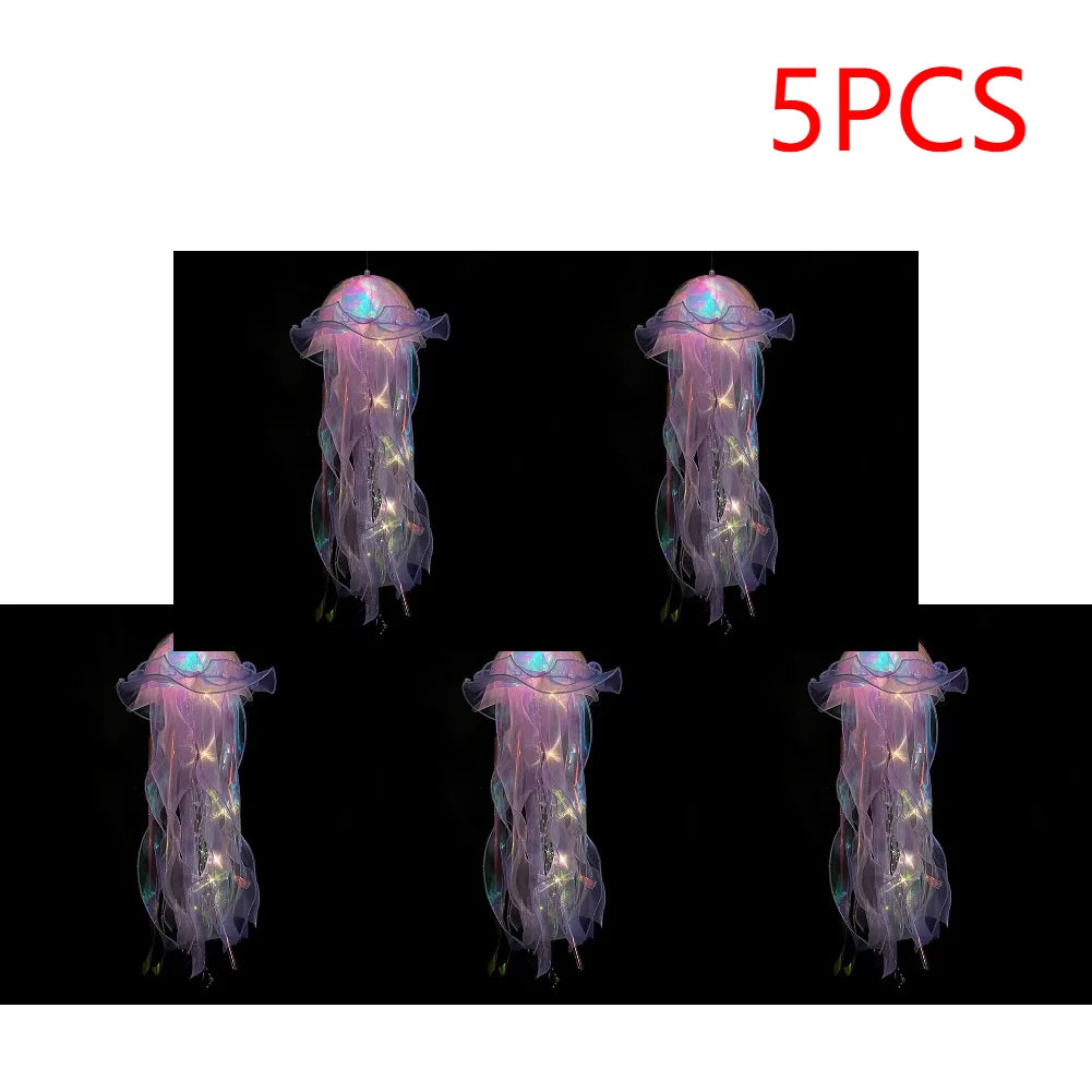 5PCS Jellyfish Hanging Night Light Lamp - Battery-Operated Bedroom Atmosphere Decor