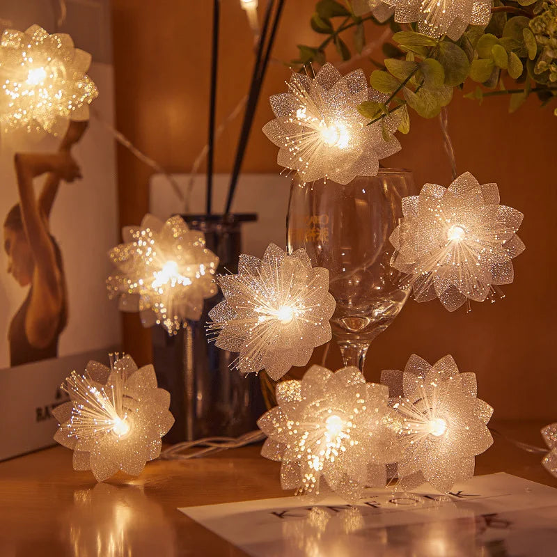 Plumeria String Lights Artificial Flower Led Lights String Battery Powered Fairy Lights Wedding Christmas Party Home Decorations