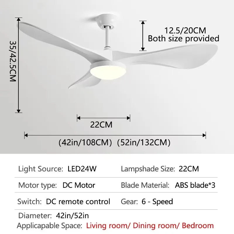 DC 35W 52Inch Ceiling Fan 3 ABS Strong Blade Restaurant Fan Support Remote Control 110V 220V Industrial Vintage Ceiling fans