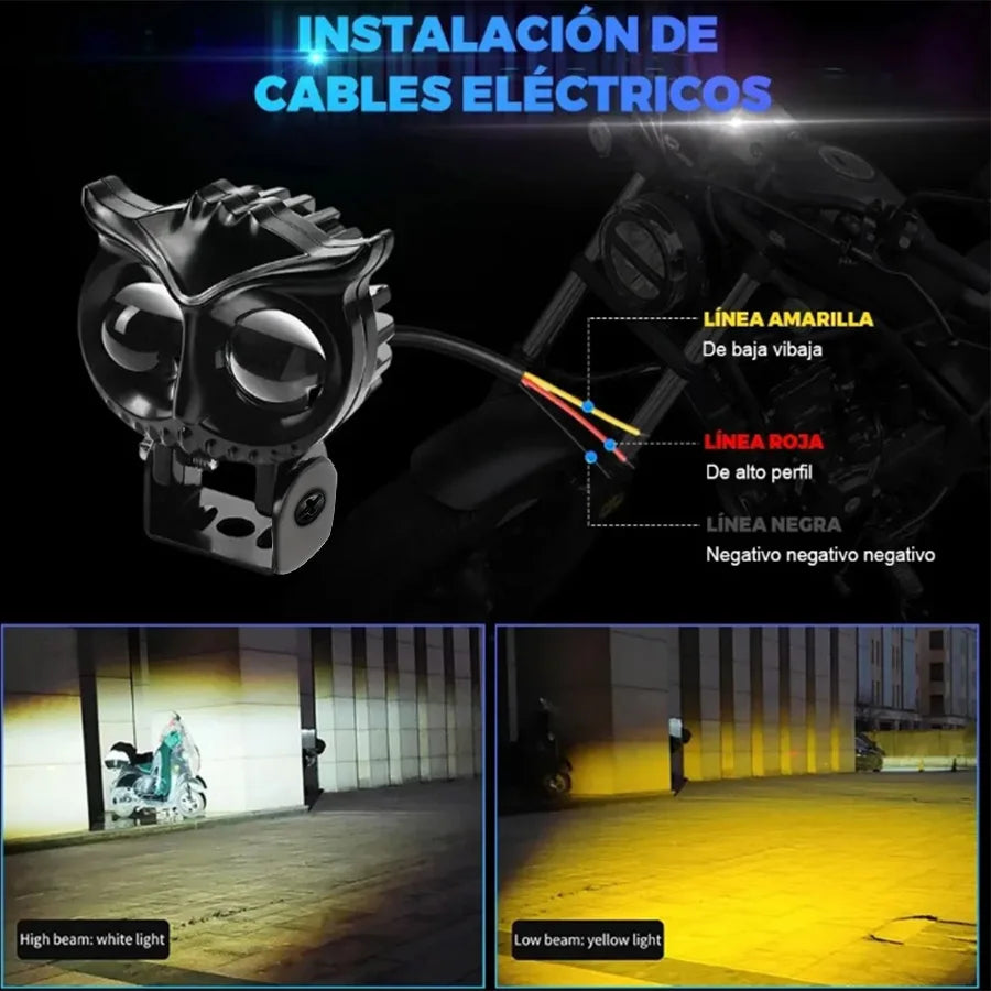 Owl car headlights, motorcycle headlights, yellow and white dual color LED spotlights, driving assistance fog lights, car UTV, t