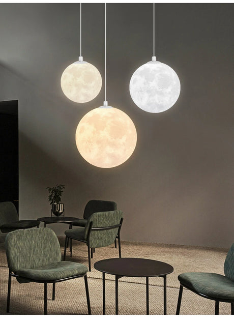 Modern LED Lunar Ceiling Chandelier Planet Shaped Moon Living Dining Room Pendent Lamp Home Decors Hanging Light Luster Fixtures