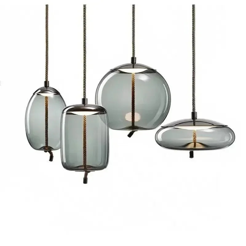 Modern Hemp Rope Glass Pendant Light Luminaire Rope Hanging Lamp Designer Cafe Bar Fixtures Drop Ship Knot Home Decor Chandelier