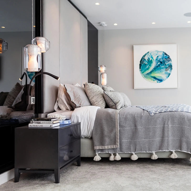 Nordic Glass Marble LED Pendant Lamp For Bedroom Bedside Dining Room Bar Bathroom Villa Art Decoration Small Chandelier Light