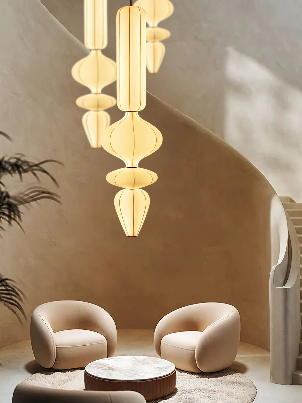 Nordic Silk Pendant Lamp For Staircase Living Room Loft Italian Designer White Silk Pendant Lights Led Hanging Chandelier