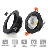 Bright Recessed LED Dimmable Round Downlight COB 3w 5W 9W 12W 18W LED Spot light decoration Ceiling Lamp AC 110V 220V black body