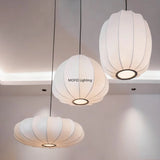 Japanese Wabi-Sabi Silk White E27 Ceiling Pendant Light - Nordic Art Fabric Chandelier Hanging Lamp Fixture for Living Room, Dining Area & Bedroom Decor