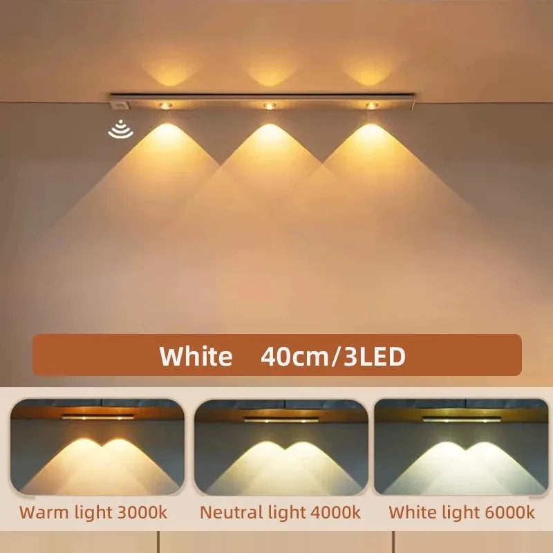 Ultra-Thin Motion Sensor LED Under Cabinet Light (Wireless & Rechargeable) - 3-Color Dimmable Lighting for Kitchen, Wardrobe & Bedroom