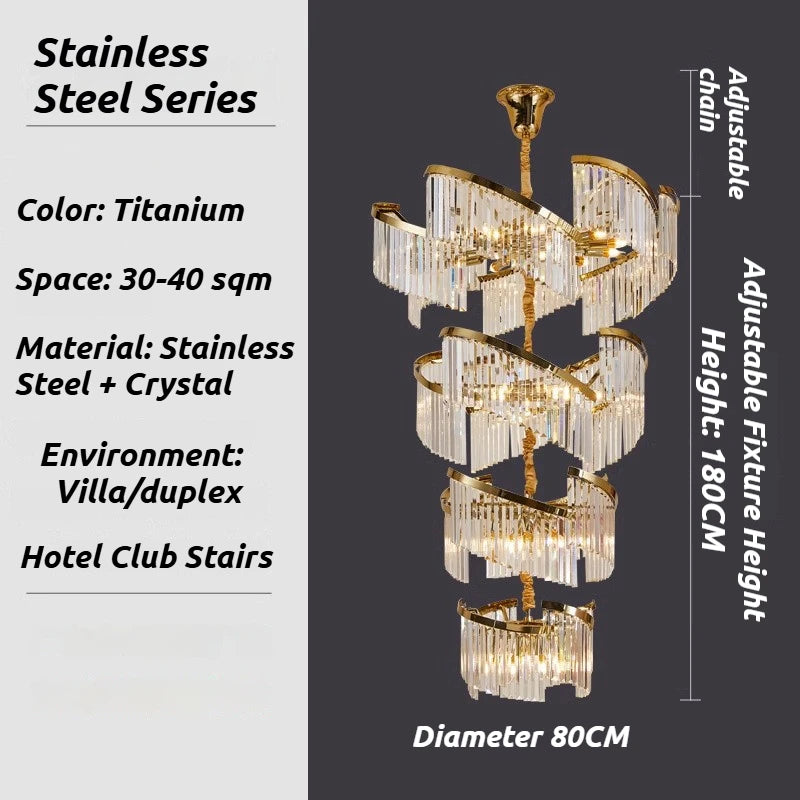 2026 Luxury Customizable Large Chandelier Pendant Light Ceiling Lamp Dimmable K9 Crystal Luster For Staircase Luminaire