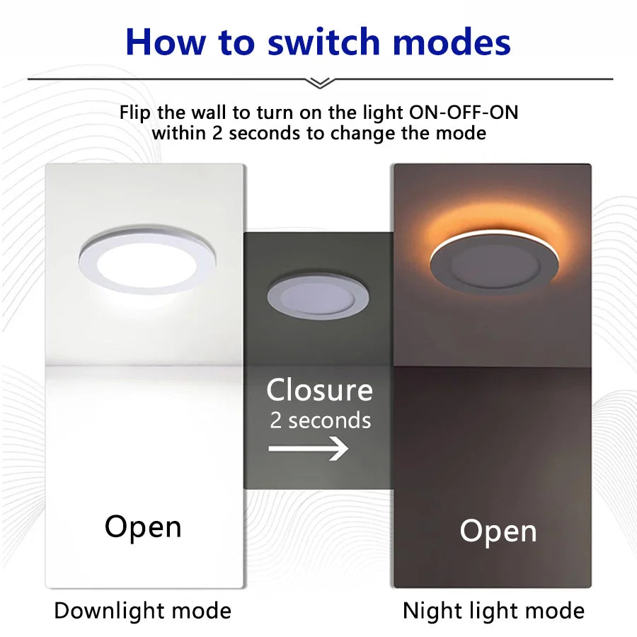 9W 12W LED Downlight with Night Light Mode - 3-Mode Recessed Ceiling Lamp
