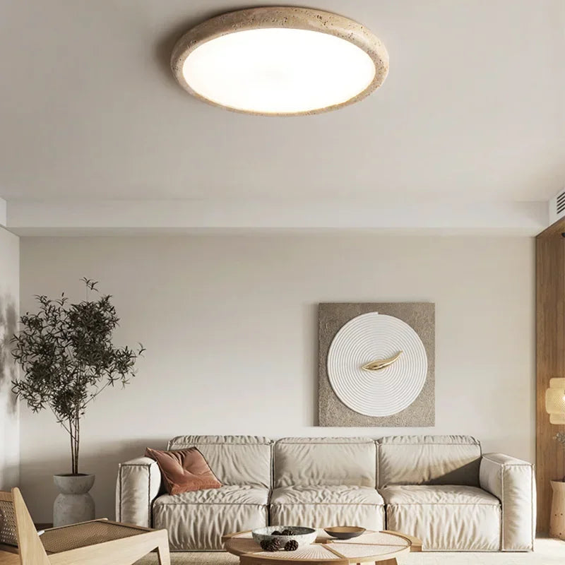 Nordic Yellow Travertine Simple Ceiling Light Retro Cream Style Living Room High-end Feeling LED Modern Bedroom Decorate Texture