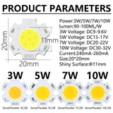 15pcs a lot 3W 5W 7W 10W LED Source Chip High Power LED COB Side 11mm Light Bulb Lamp Spotlight Downlight Lamp Warm Nature White
