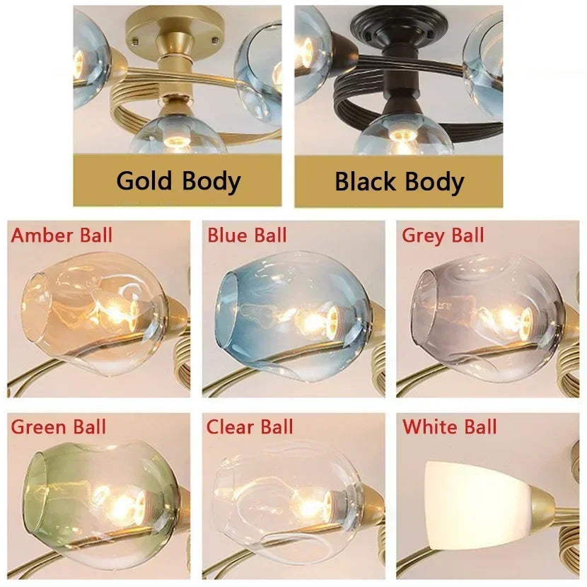 Creative Magic Bean LED Molecular Chandeliers Green Blue Grey Modern Glass Ball Ceiling Light Restaurant Table Room Chandeliers