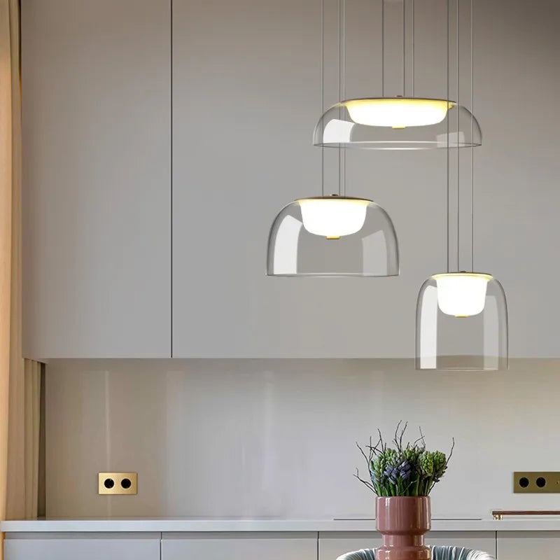 Modern Led Glass Pendant Light Bedroom Transparent Hanging Lamp Nordic Living Dining Room Lighting Kitchen Bar Suspension Lights