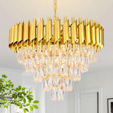 Modern Golden Crystal Chandelier, 5-Layer Circular Luxury Ceiling Chandelier, Suitable for Dining/Living Room/Entrance Hall