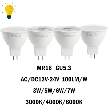 LED Spotlight MR16 12PCS GU5.3 Low Voltage AC/DC12V-24V  3-7W 120/38 Degree Warm White Light No Flicker for Home and Office