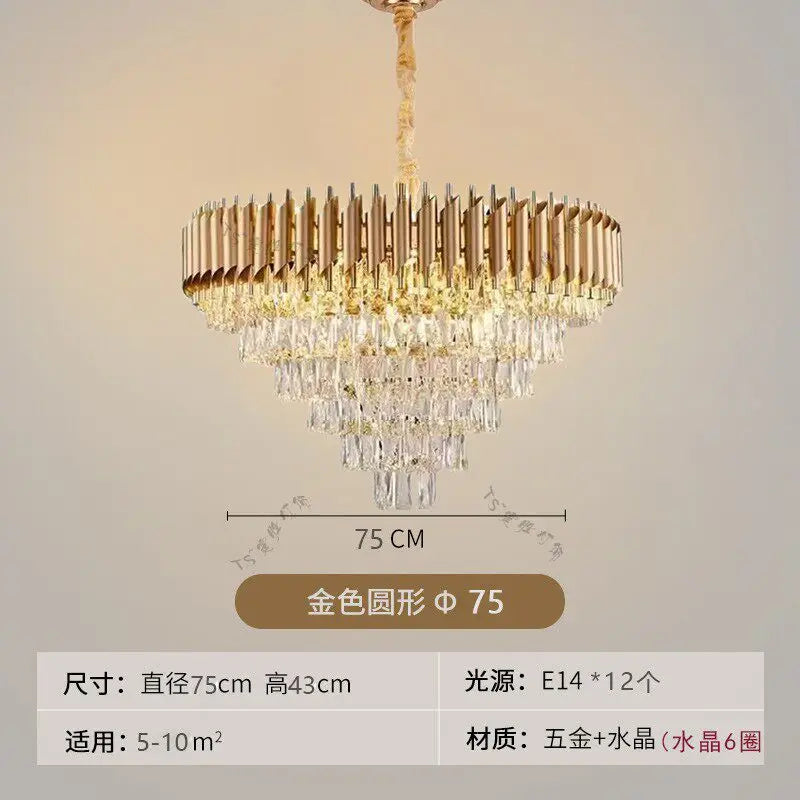 Nordic Luxury Crystal Chandelier Round Pendant Light LED for Living Room Hotel Lobby Hallway Modern Home Decor Hanging Lamp