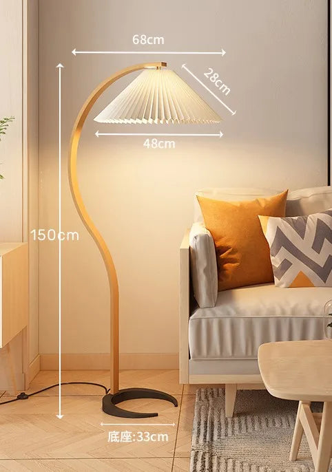 French Pleated Log Floor Lamp Nordic Retro Hall Sofa Reading Station Lamp Cloth Lampshade Light Suitable For Living Room Bedroom