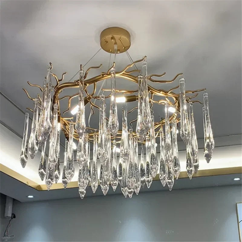 Light Luxury Crystal Chandelier Postmodern Minimalist Living Room Tree Branch Lamp Artistic Dining Room Pendant Lamp
