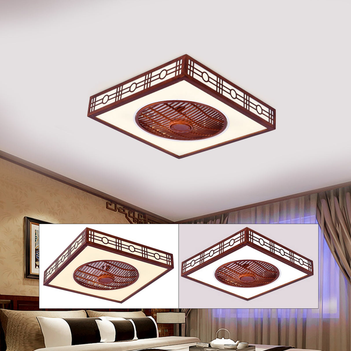 Modern Acrylic Semi Flush Mount LED Invisible Ceiling Fan Lighting with Remote Control 3-Light Color and 3-Speed Changeable