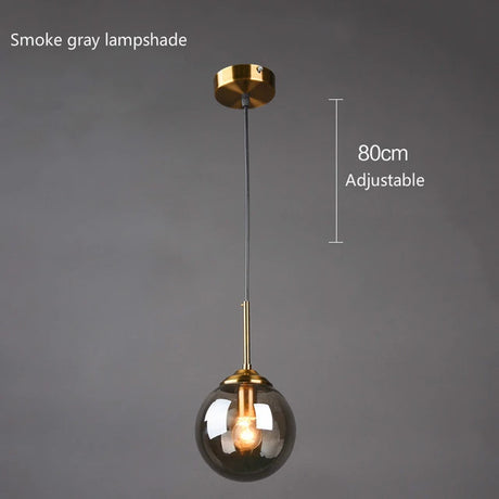 Nordic LED Glass Ball Pendant Lamp Home Indoor Decors Hanging Chandeliers Lighting Dining Room Restaurant Smoke Gray Suspension