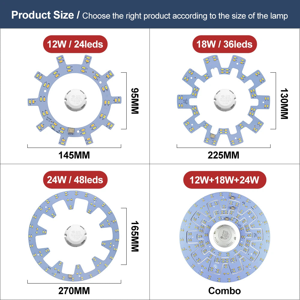 Led Ceiling Light Replacement Led Module 220v Led Panel Light Board Dimmable With Remote Control 12W 18W 24W For Ceiling Lamps