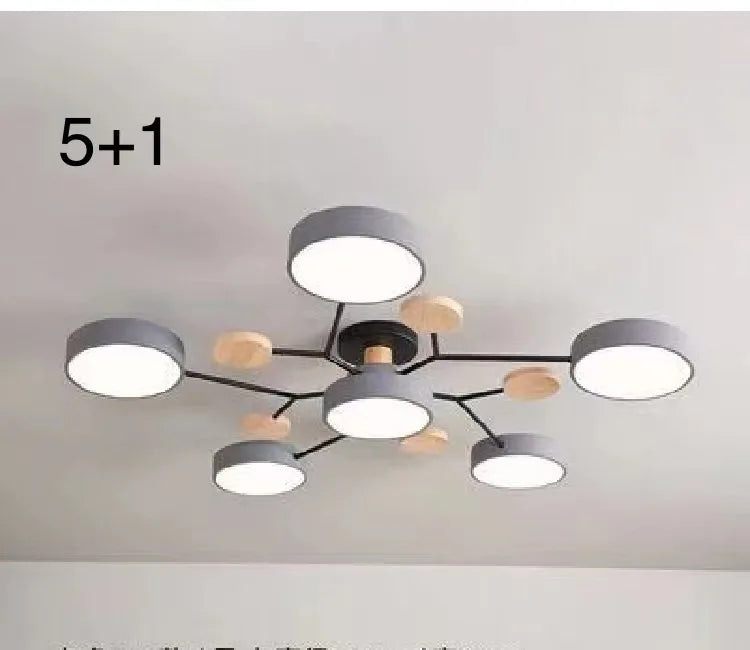 Nordic Macaron Ceiling Light - Modern Log & Metal Lamp for Living Room