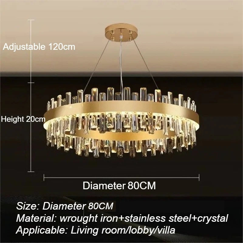 Luxury Double-Layer Round Crystal Chandelier (Golden Finish) - Modern Tiered Ceiling Pendant Light Fixture for Living Room, Bedroom & Dining Room