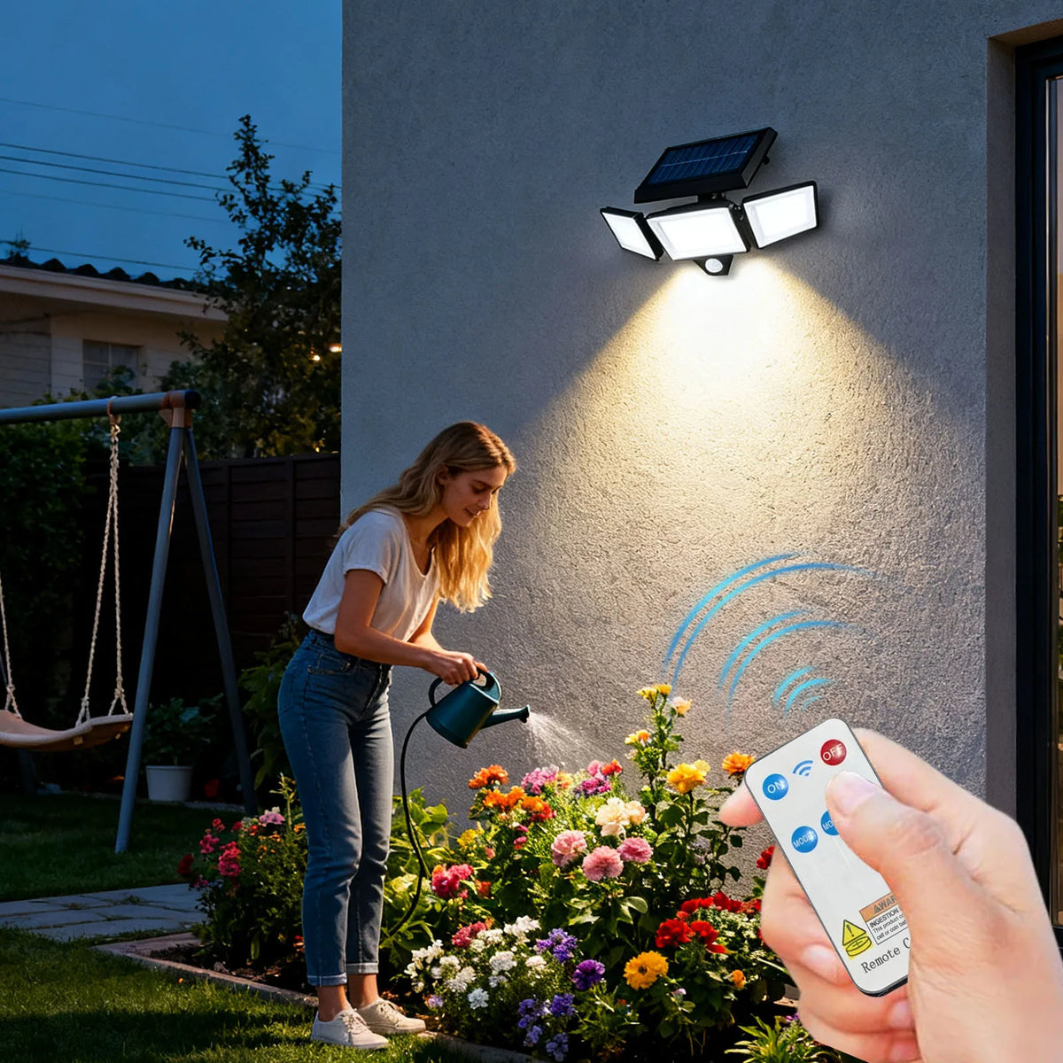 2500LM Solar Outdoor Motion Sensor Light with Remote - 3-Head Waterproof LED Wall Floodlight for Garden, Patio & Yard