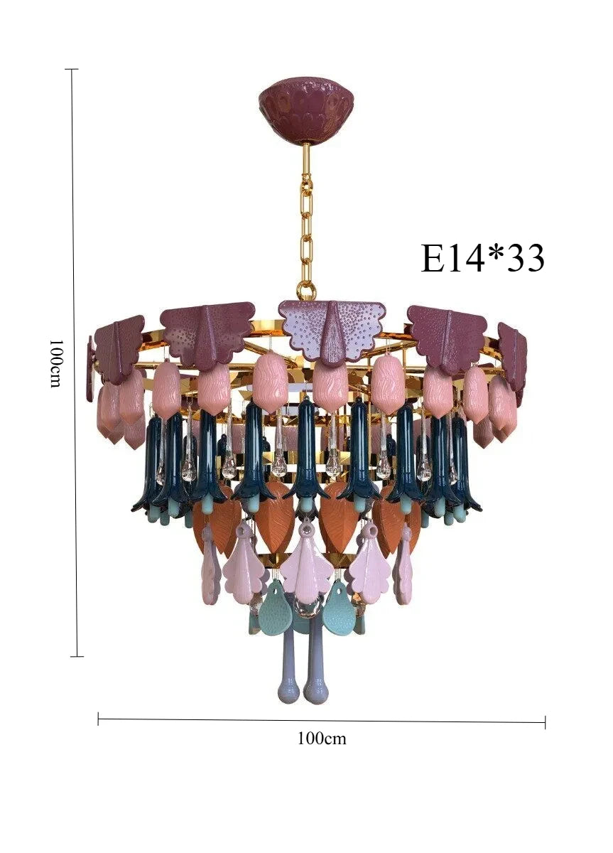Vintage Ceramic Macaron Crystal Pendant Light LED Hanging Lamp for Bedroom Living Room Hotel Creative Glass Art Chandelier