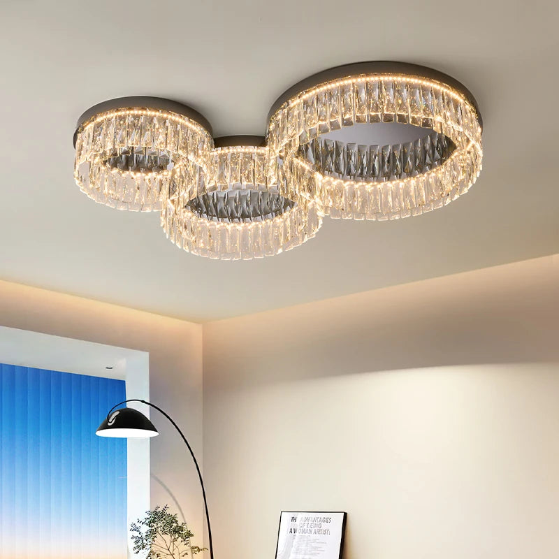 Modern Round Crystal Ceiling Light for Living Room Dining Room Bedroom Study Gold Minimalist LED Indoor Decor Ceiling Lamp