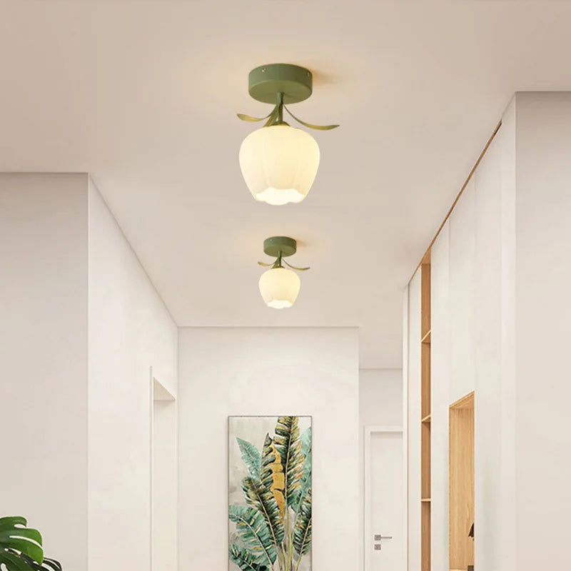 Aisle Corridor Light Cream Wind Flower Bud Ceiling Lamp for Entrance Foyer Porch Cloakroom Balcony Indoor Decoration Fixtures