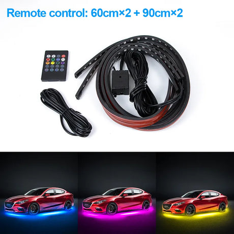  Flexible Under glow Strip Light LED Underbody Remote APP Control RGB Neon Lights Atmosphere Lamp for Auto Decoration