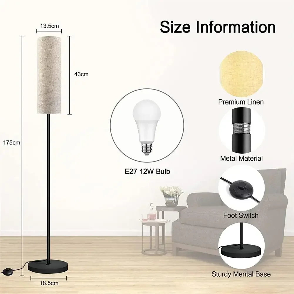 LED Cloth Floor Lamp with 3 Color E27 Light Bulb Dimmable Reading Light Linen Lampshade Lamp for Bedroom Living Room Office