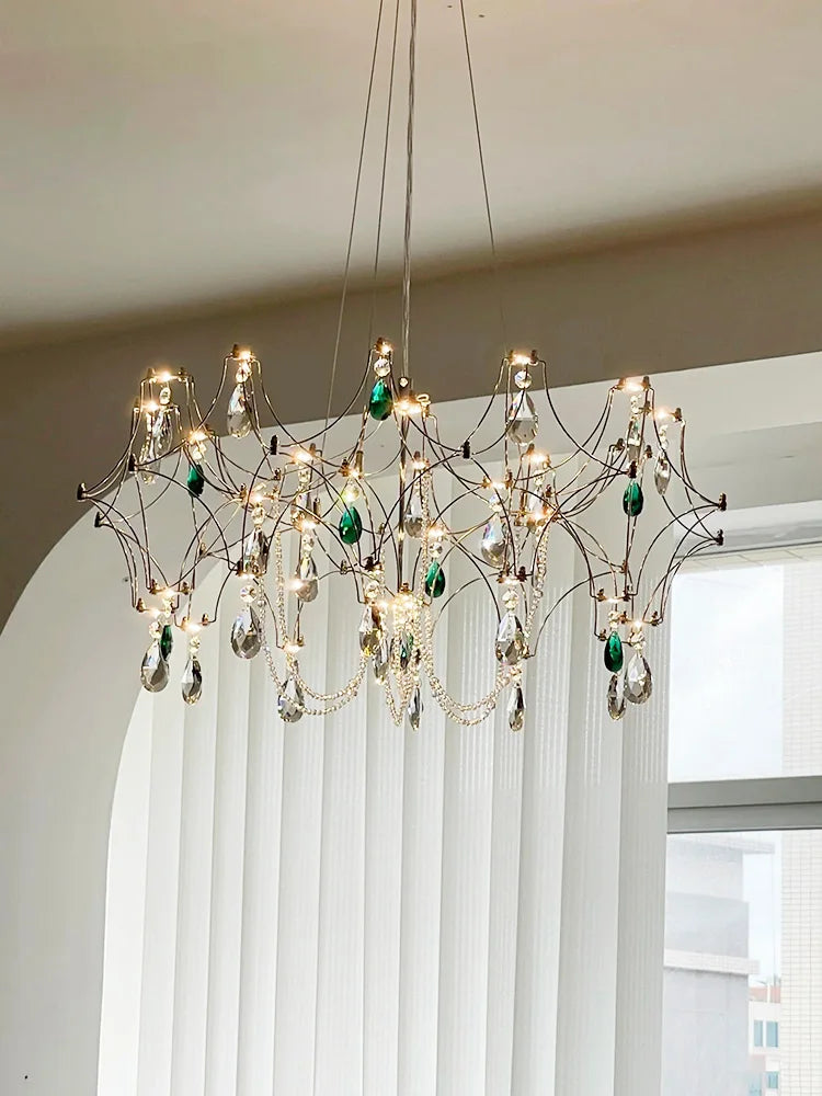 French Luxury Green Crystal Led Chandeliers Romantic Art Dining Room Decor  Pendant Light Lighting Bedroom Hanging Lamp Fixtures