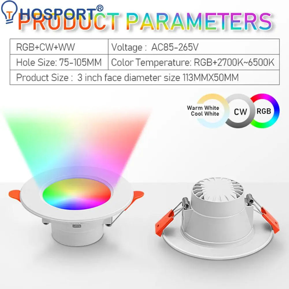 LED Downlight Tuya Smart Wifi Ceiling Light Dimmable RGB+CW+WW Spotlight Lamp  85-265V Voice Control with Alexa Google Home