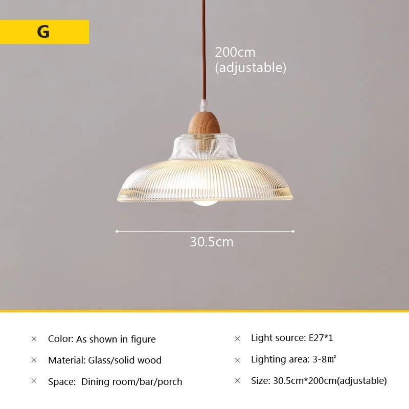 Nordic glass pendant lamp Japanese log wind cafe&#39;s restaurant three small chandelier bedroom bedside bar dining table lamps