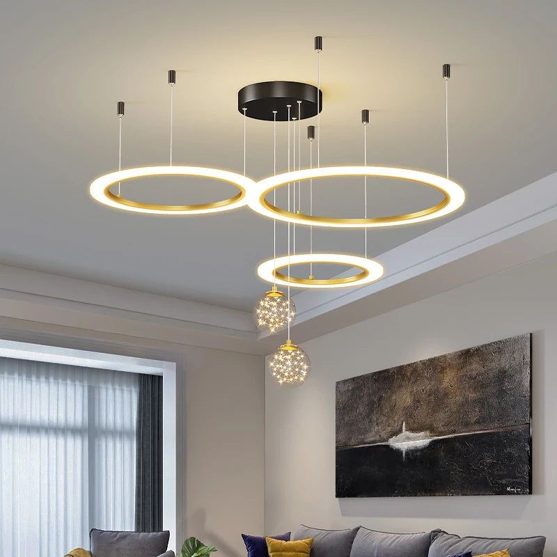 2025 New Pendant Light Lusters For Living Room Chandelier Modern Creative Circle Ring Bedroom Lamps Restaurant Ceiling Luminaire