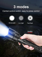 New Super Flashlights Torches Ultra Powerful Flashlight USB Recharge Flash Light 12000MAh LED Flashlight Zoom Tactical Lantern