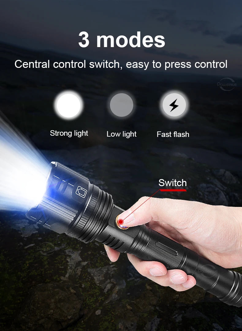 New Super Flashlights Torches Ultra Powerful Flashlight USB Recharge Flash Light 12000MAh LED Flashlight Zoom Tactical Lantern
