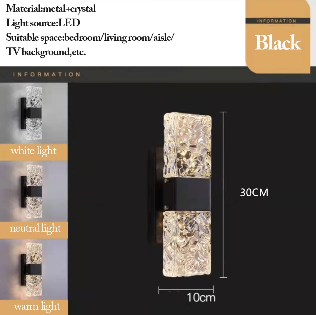 Corrugated Crystal Wall Lamps Modern LED Lighting Indoor Wall Sconces Living Room TV Background Bedroom Aisle Home Decor Lustre