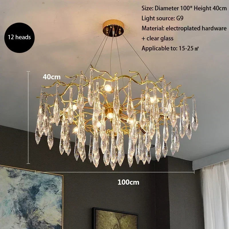 2025 Modern Gold Crystal Chandelier Living Room High Ceiling Luxury Big Lustres Aluminium Crystal Tree Branch Chandelier Lights