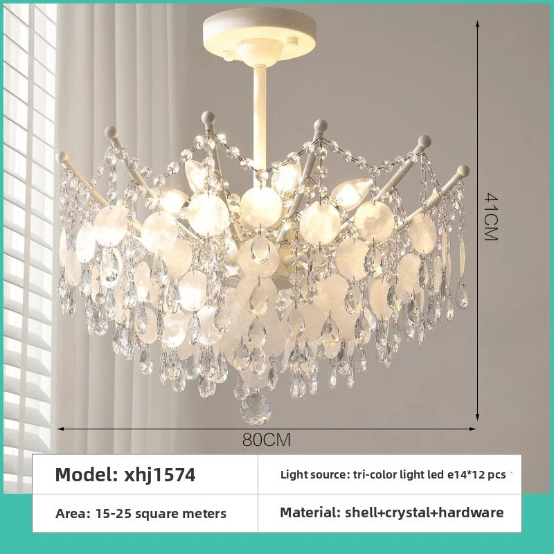 French Vintage-Style Living Room Chandelier In A Retro Blue Shell Villa Duplex Bedroom Crystal Lamp With A Sophisticated Touch