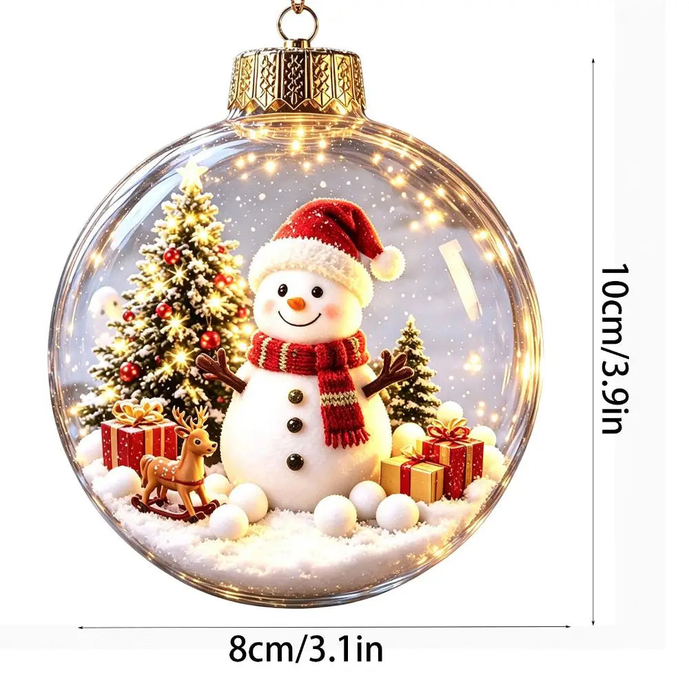 Vintage Winter Glowing Christmas Ball Ornament Plastic Acrylic LED Warm Lights 3D Christmas Hanging Bauble Shock-Resistant