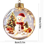 Vintage Winter Glowing Christmas Ball Ornament Plastic Acrylic LED Warm Lights 3D Christmas Hanging Bauble Shock-Resistant